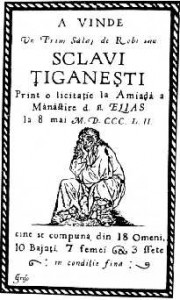 An 1852 Wallachian poster advertising an auction of Romani slaves'