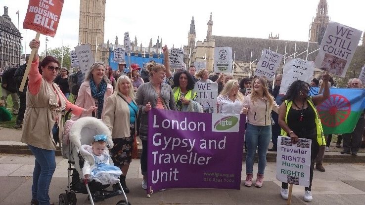 Gypsies, Travellers and supporters at the ‘Dosta, Grínta, Enough!’ rally held in London on 21 May, 2016.